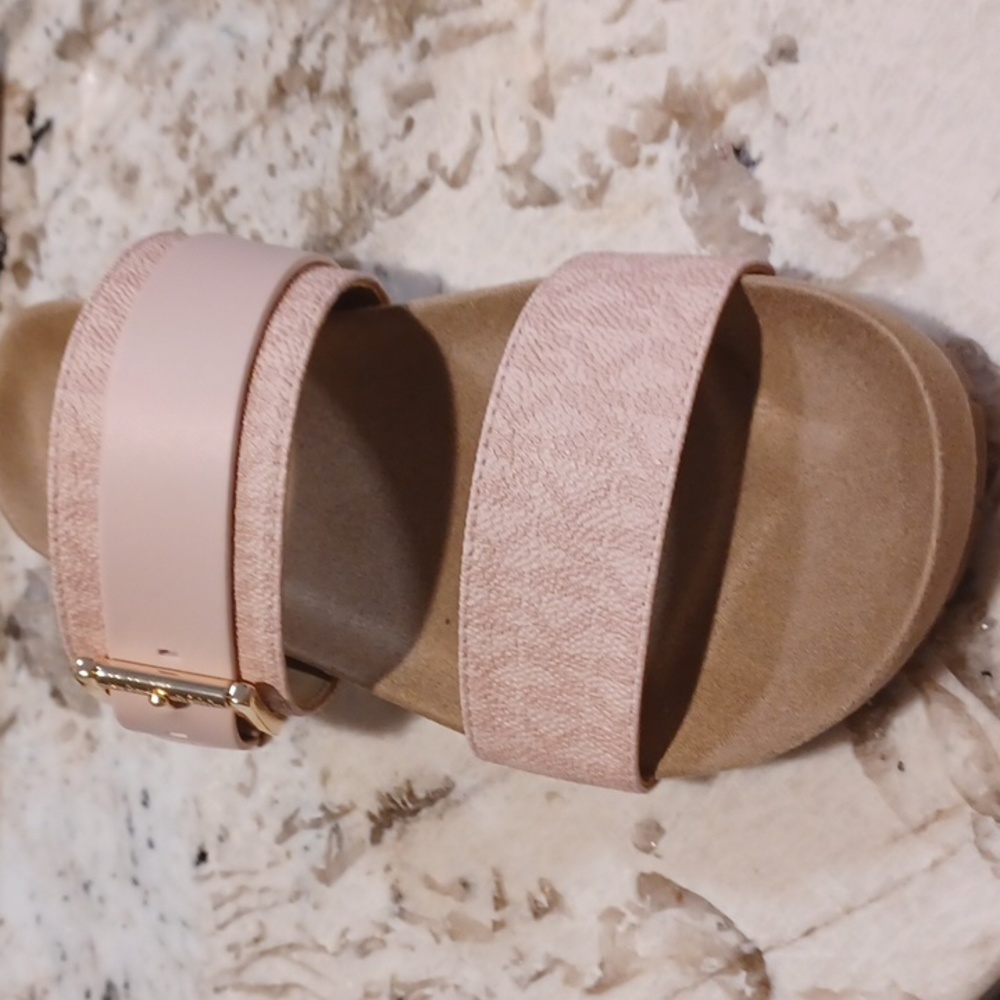 Michael Kors Blush Pink Mylah MK Signature Print Slide Sandals NEW SZ 6.5 - Picture 8 of 14